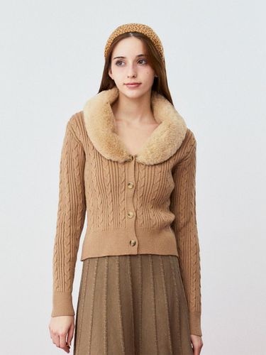 Fur Cable Knitted Cardigan [CAMEL] - koolkitten - Modalova