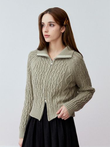 Cable Twisted Open-Knit High Collar Jacket [Khaki] - koolkitten - Modalova