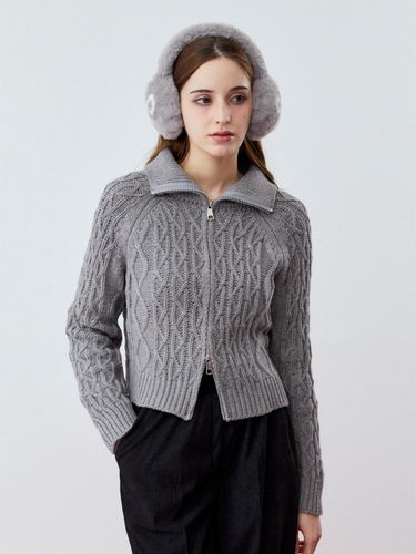 Cable Twisted Open-Knit High Collar Cardigan [GRAY] - koolkitten - Modalova