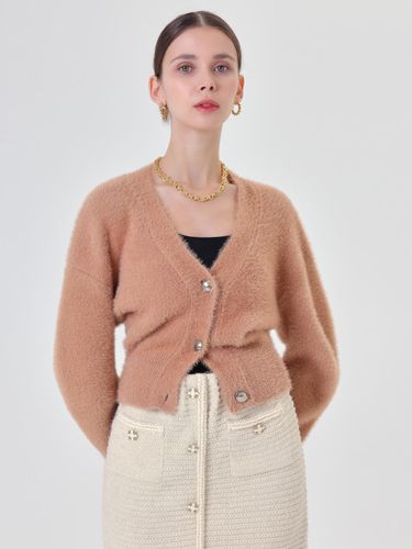 V-neck Crop relaxed-fit Fur Cardigan [] - pelote - Modalova