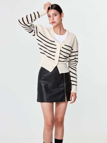 V-neck Striped Wool Cardigan [Beige] - pelote - Modalova