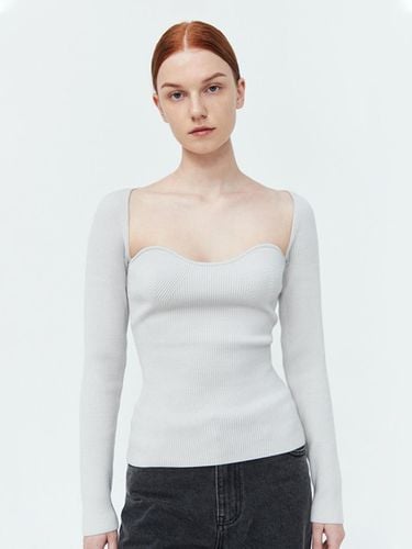 Heart Neck Ribbed Knit Top [Grey] - pelote - Modalova