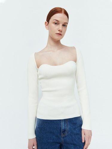 Heart Neck Ribbed Premium Knit Top [Ivory] - pelote - Modalova