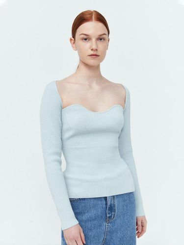 Heart Neck Ribbed Slim Fit Top [Light Blue] - pelote - Modalova