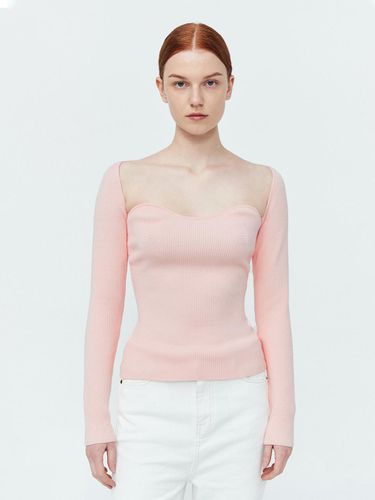 Heart Neck Ribbed Rayon Blend Top [Pink] - pelote - Modalova