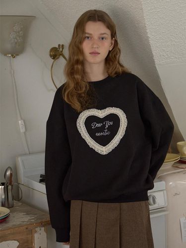 Lace Heart Cotton Sweatshirt [Beige] - ANOETIC - Modalova