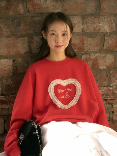 Lace Heart Cotton Sweatshirt [RED] - ANOETIC - Modalova