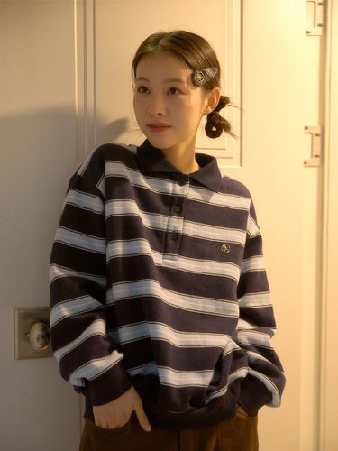 Striped Collar Logo Embroidered Sweatshirt [] - ANOETIC - Modalova