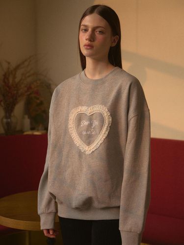 Lace Heart Cotton Sweatshirt [Grey] - ANOETIC - Modalova