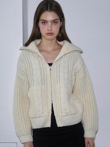 Two-way Twist Knit Zip-up Jacket [beige] - Rosefrantz - Modalova