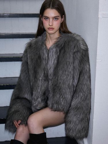 Overfit Mix Fur Oversized Jacket [Gray] - Rosefrantz - Modalova