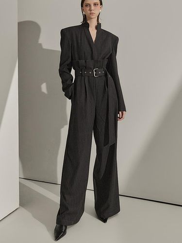 Striped Belted Full-Length Jumpsuit (MBDJS004) - DINT - Modalova