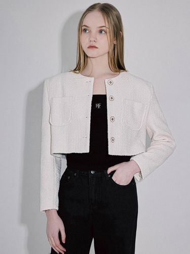 Tweed Crop Relaxed Fit Jacket [beige] - Rosefrantz - Modalova