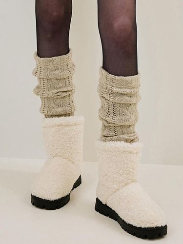 Ribbed Knit Acrylic-Wool Leg Warmer [beige] - Rosefrantz - Modalova