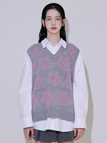 Rose Pattern Premium Blend Vest [Gray] - Rosefrantz - Modalova