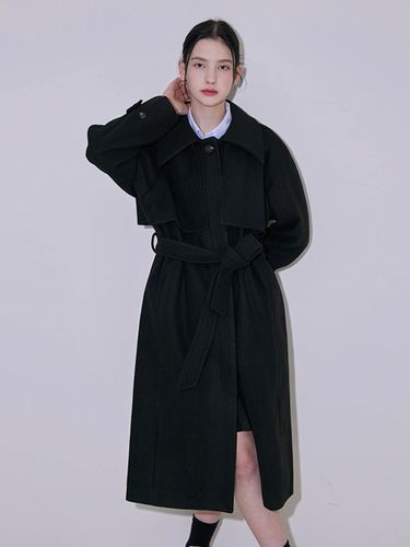 Wool Rich Long Premium Trench Coat [Black] - Rosefrantz - Modalova