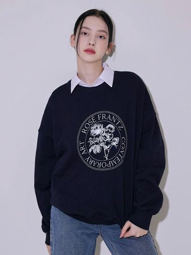 Classic Flower Cotton Blend Sweatshirt [Navy] - Rosefrantz - Modalova