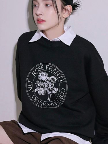 Classic Flower Relaxed Fit Cotton Sweatshirt [Black] - Rosefrantz - Modalova