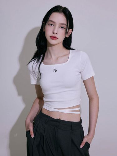 String Ribbon Cotton Blend Crop T-shirt [Ivory] - Rosefrantz - Modalova