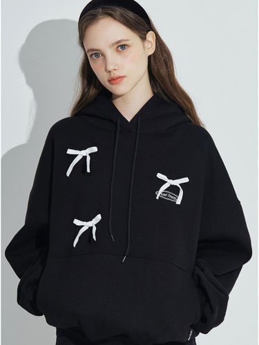 Velvet Ribbon Polyester Cotton Hoodie [Black] - Rosefrantz - Modalova