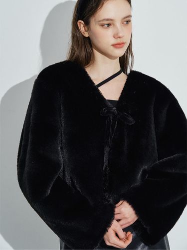 Cozy Ribbon Fur Polyester Jacket [Black] - Rosefrantz - Modalova