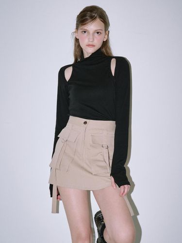 Cut Out Stretch Cotton Turtleneck T-shirt [Black] - Rosefrantz - Modalova