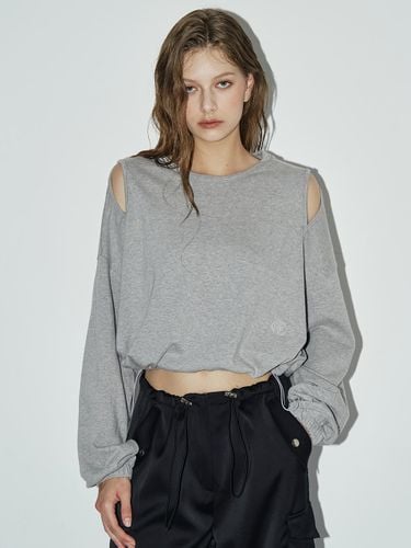 Cut Out Cotton Cropped Sweatshirt [Gray] - Rosefrantz - Modalova