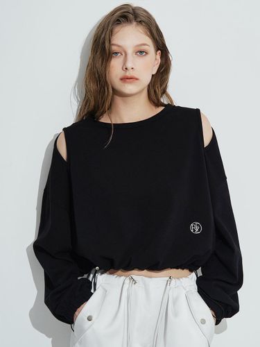 Cut Out Cotton Cropped Sweatshirt [Black] - Rosefrantz - Modalova