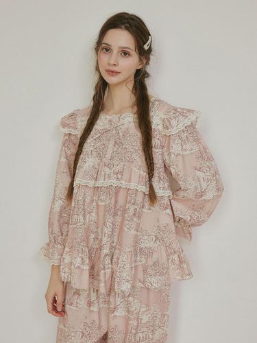 Cotton Button-Up Long Sleeve Two-Piece Pajama Set [Pink] - LUNALUZ STUDIO - Modalova