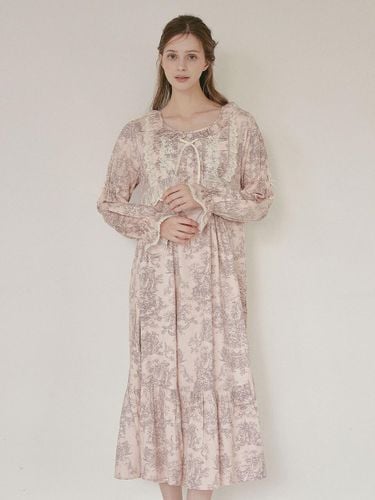 Modal Cotton Long Sleeve Round Neck Versailles Nightgown [Pink] - LUNALUZ STUDIO - Modalova