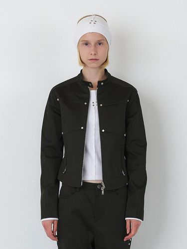 Stud Cotton Fitted Biker Jacket [Dark Khaki] - SEALOT - Modalova