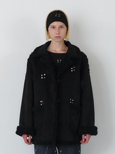 Signature Cut Stud Suede Shearling Jacket [Black] - SEALOT - Modalova