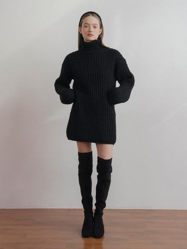 Fur High Neck Knit Dress [2Color] - lettera - Modalova