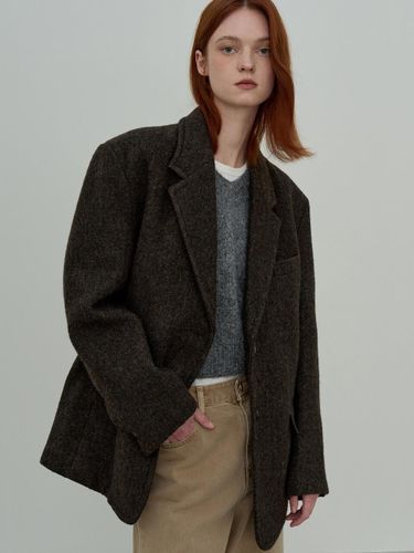 Genuine Wool Overfit Herringbone Jacket [Dark Brown] - Have&Have - Modalova