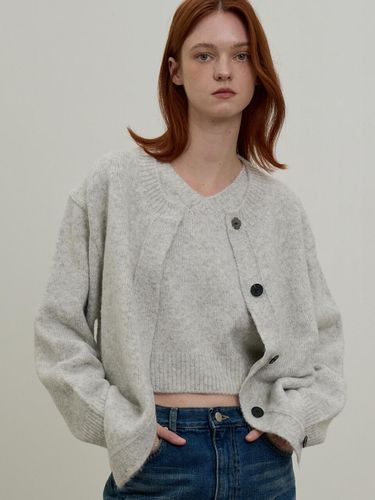 Alpaca Hidden Button Fur Blend Cardigan [Melange Bright] - Have&Have - Modalova