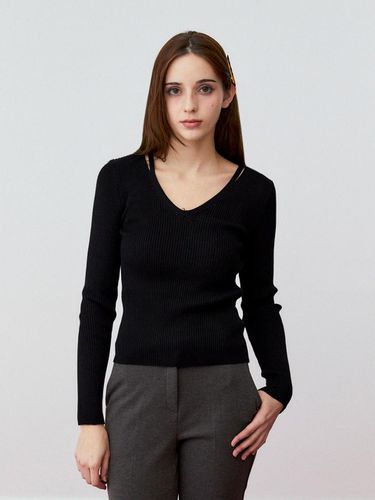 Shoulder Detail Ribbed Knitted Top [BLACK] - koolkitten - Modalova