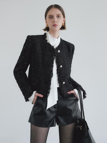 Fringed Button Wool-Polyester Tweed Jacket - MOONT - Modalova