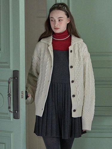 Wool Collar Knit Cardigan [WHITE] - HAINT - Modalova