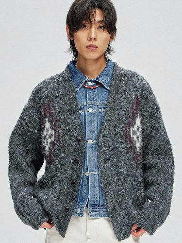 Chimayo Pattern Brushed Relaxed Fit Cardigan [Grey] - KND - Modalova