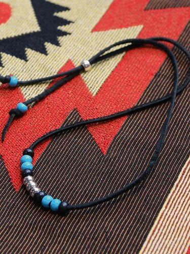 Genuine Leather Adjustable Beaded Necklace [Black] - KND - Modalova