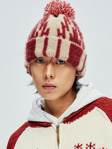 Navajo Pattern Chunky Pom-pom Beanie [Red] - KND - Modalova