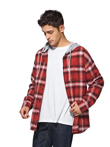 Flannel Check Hooded Fleece-Lined Shirt Jacket (HOF111) - CQR - Modalova