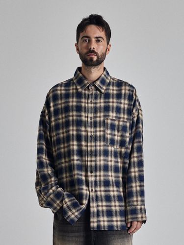 Natural Overfit Cotton-Rayon Check Shirt [Navy] - OTHERFITS - Modalova