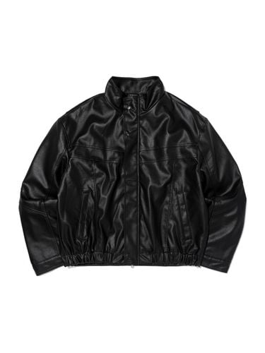 Washed Vintage Crop Fit Leather Biker Jacket [Black] - OTHERFITS - Modalova