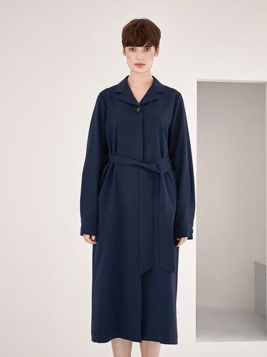 Maxi Classic Collar Belted Shirt Dress [Navy] - ACUD - Modalova