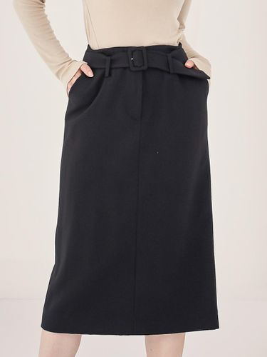 Adjustable Belt Zipper Pocket Pencil Skirt [Black] - ACUD - Modalova