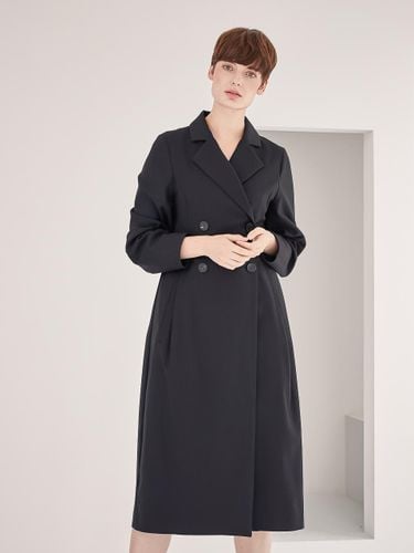 Tailored Double-Button Pleated Coat dress [Black] - ACUD - Modalova