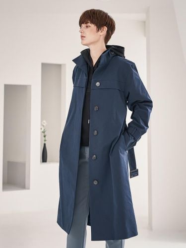 Stand Collar Hidden Button Single Trench Coat [Navy] - ACUD - Modalova