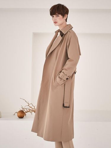 Open Minimalist Belted Trench Coat [Beige] - ACUD - Modalova