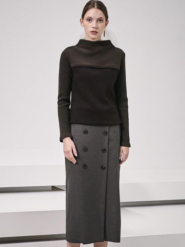 Double Button Wool-Blend Pencil Skirt [Coffee] - ACUD - Modalova